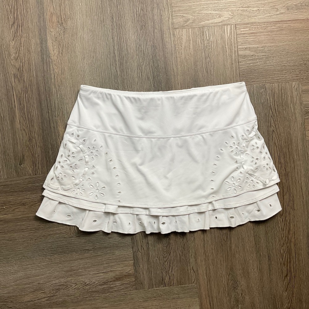 Lucky in Love Skort Womens Medium White Eyelet Go Eyelet Ruffle Tennis Skirt
